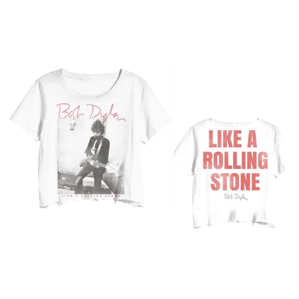 Cropped White Bob Dylan Graphic T-Shirt